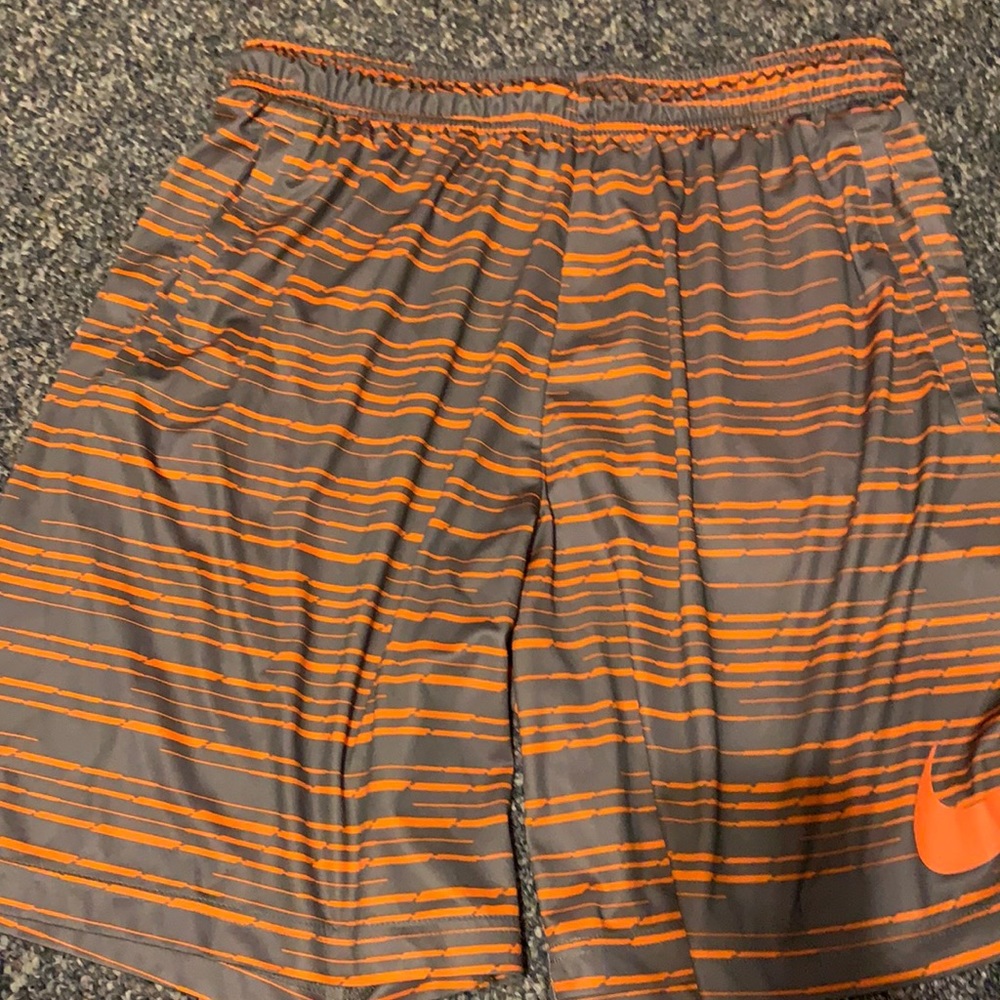 XL grey and orange Nike striped shorts